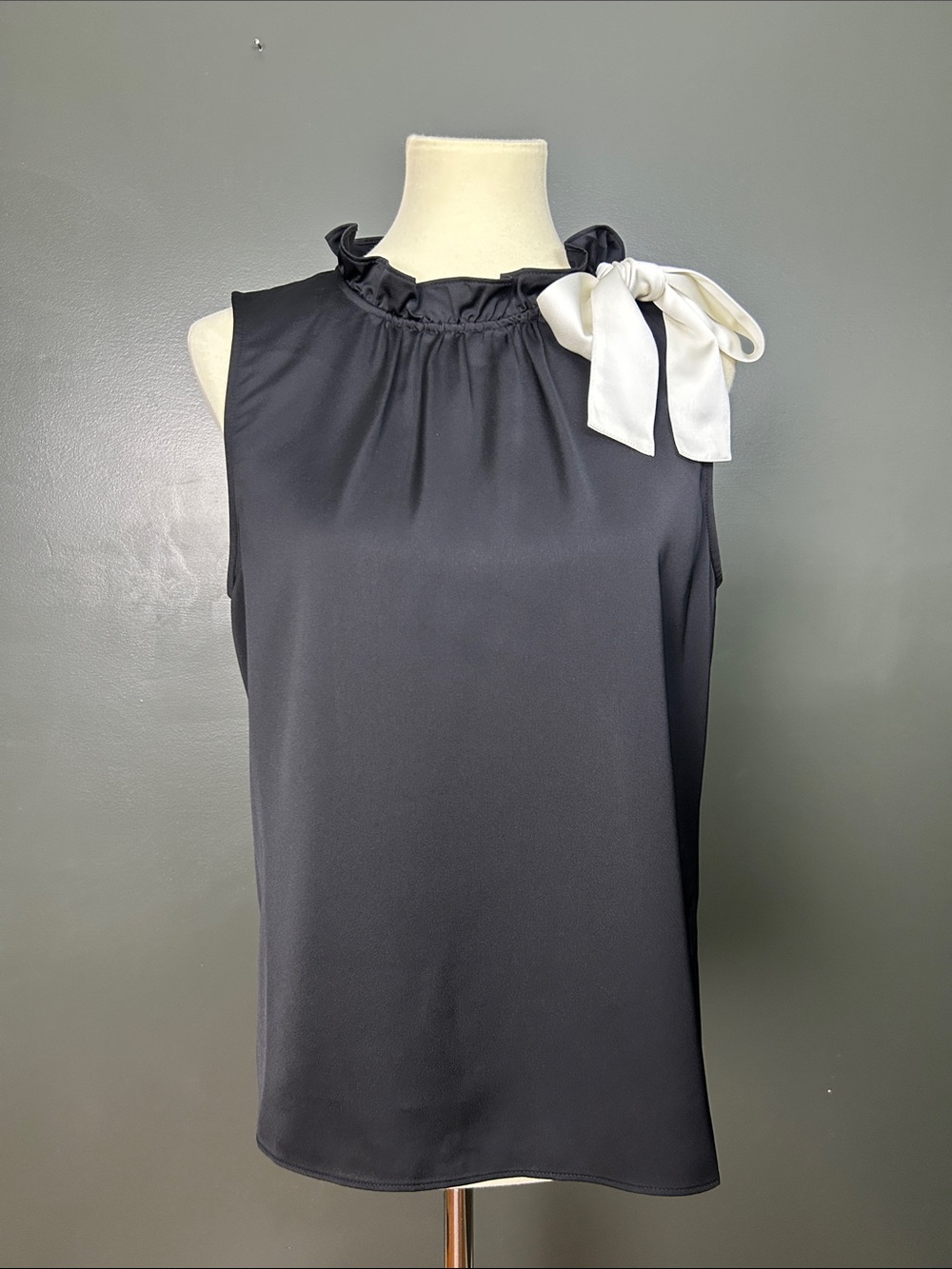 J. Crew Factory Black Sleeveless Bow-Shoulder Camisole with White Bow